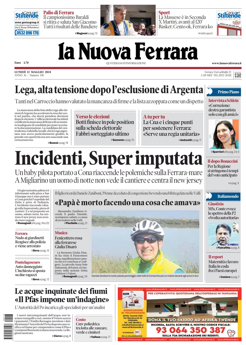 Prima-pagina-nuova ferrara-oggi-edizione-del-2024-05-13